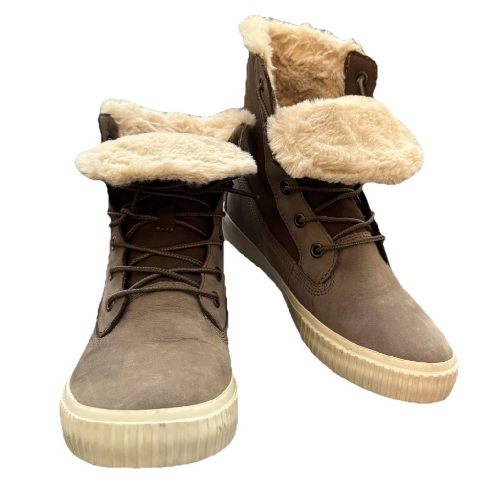 Timberland Skyla Bay Fold Down Fleece Boots Olive Nubuck Lace Up 6 - Picture 2 of 14